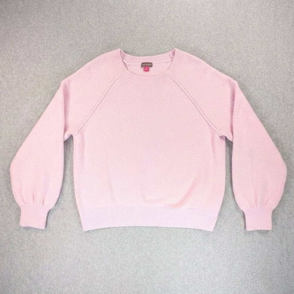 Vince Camuto Womens Pink Raglan Puff Sleeve Crewneck Knit Sweater Size M 21x24